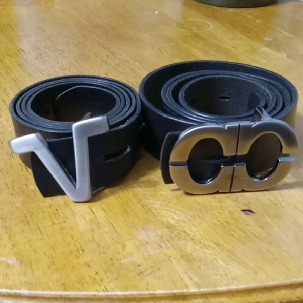 Men's Fossil Black Leather Belt Bundle